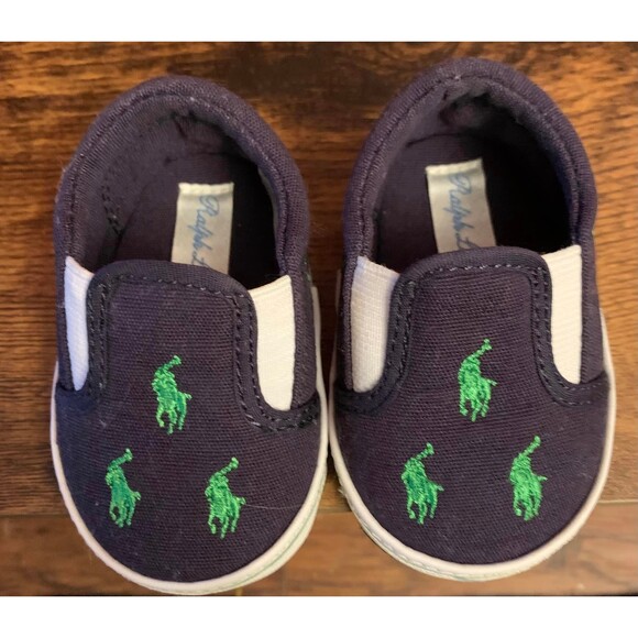 NIB Ralph Lauren Layette Size 1 6 Weeks -3 Months Baby Shoes Embroidered Pony - Picture 1 of 7